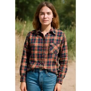 American Sweetheart Flannel Shirt XL Plaid Star Pattern Button Down